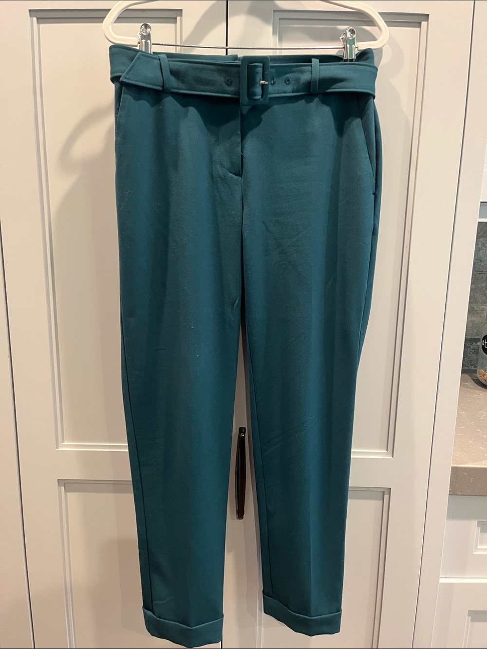 LOFT Teal Tailored Belted Chinos